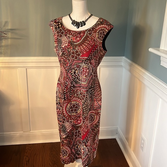 Dress size 12 Red/Grey/Cream/Tan/Brown sleeveless - Picture 6 of 7